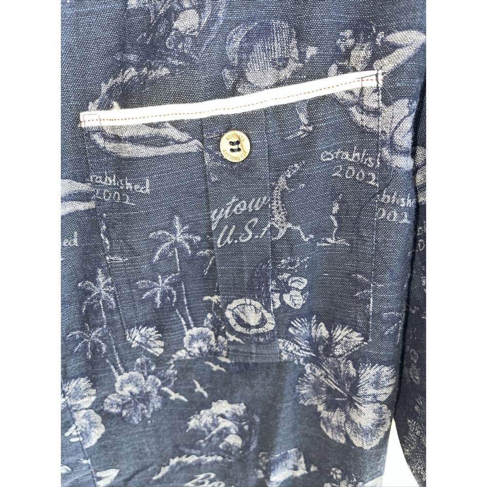 Born Fly Hawaii Pinup Print Blue Shirt Button Up Embroidered XL - Picture 6 of 8